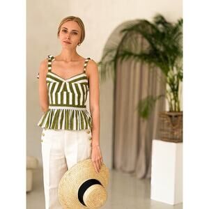 NWT Malabar Collective Sienna Top Green white Stripe Peplum Small